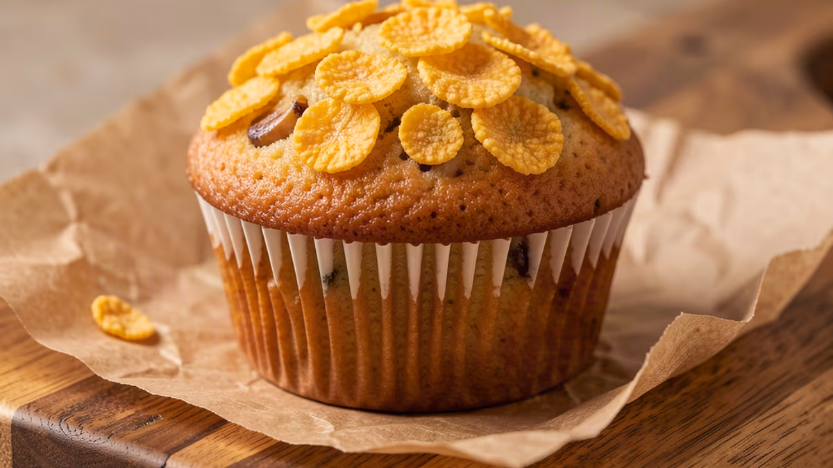 AI-genereret illustration af bananmuffins med cornflakes