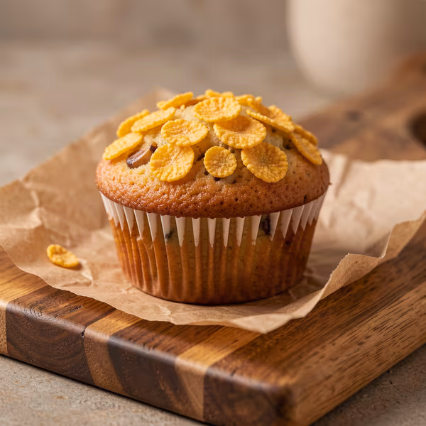 AI-genereret illustration: bananmuffins med cornflakes
