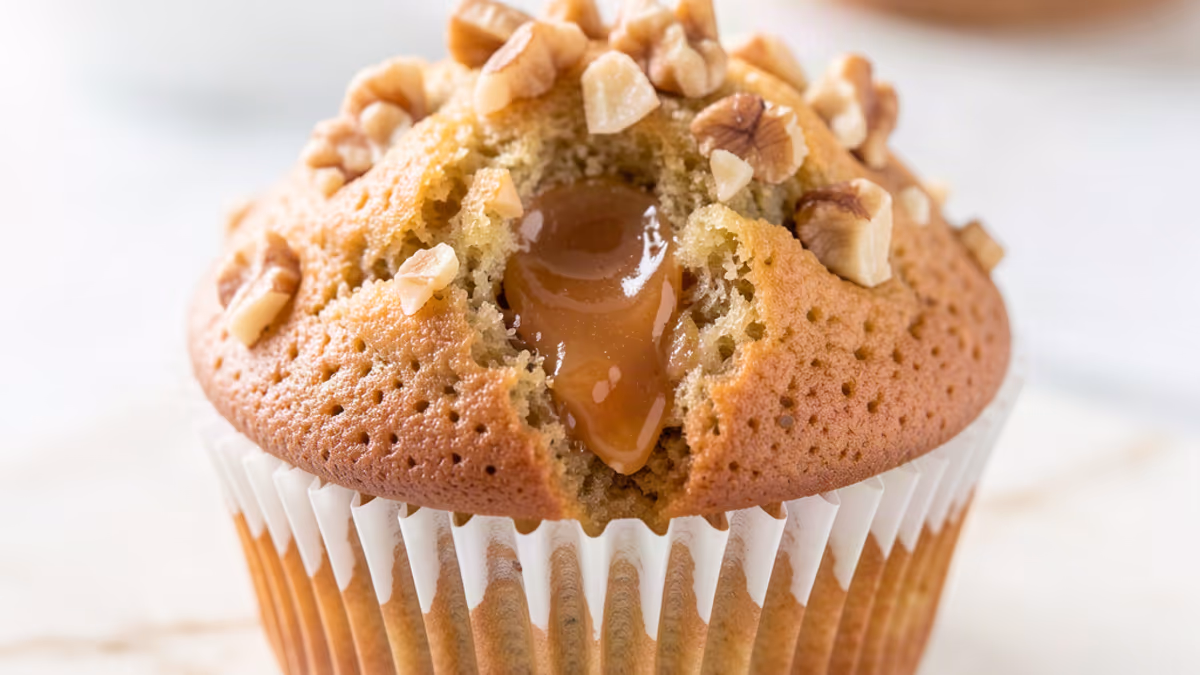 AI-genereret illustration af bananmuffins med karamel