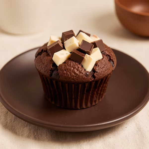 AI-genereret illustration: chokolade muffins med 3 slags chokolade