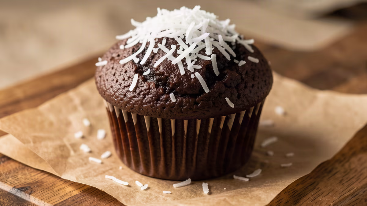 AI-genereret illustration af chokolade muffins med kokos