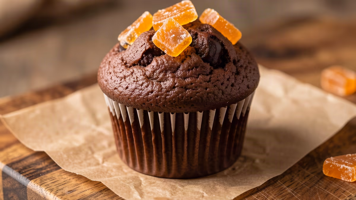 AI-genereret illustration af chokolade muffins med appelsinkrokant