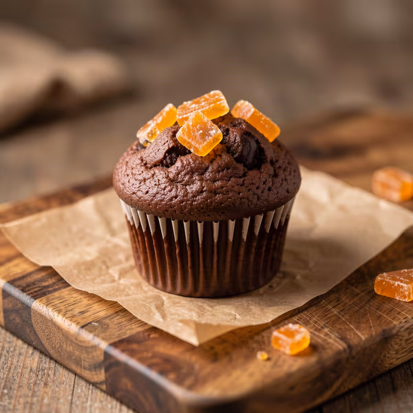 AI-genereret illustration: chokolade muffins med appelsinkrokant