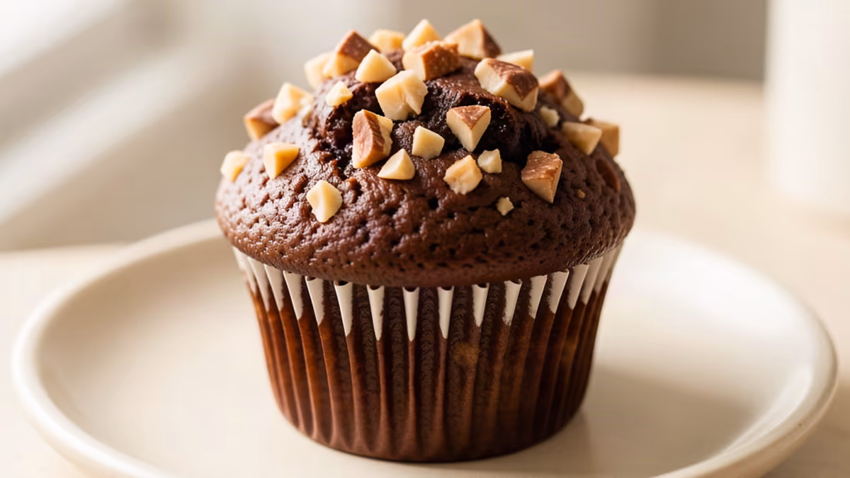 AI-genereret illustration af chokolade muffins med nødder