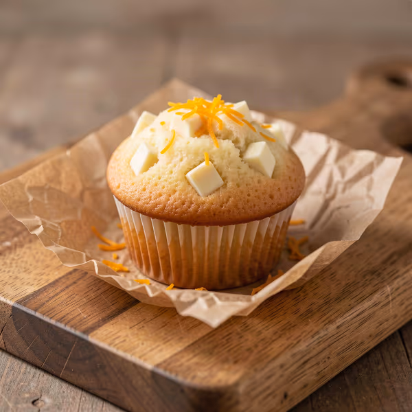 AI-genereret illustration: hvidchokolade muffins med appelsin