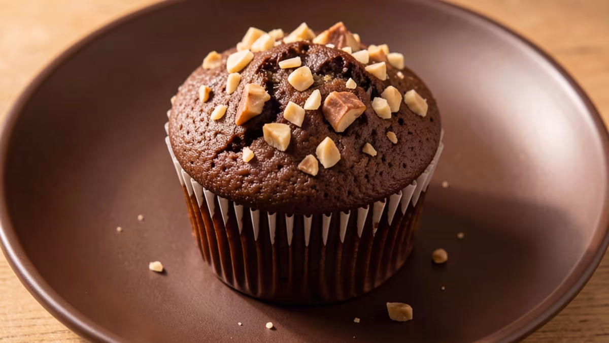 AI-genereret illustration af muffins med chokolade, banan og nødder