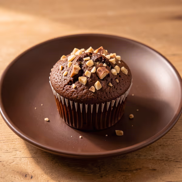 AI-genereret illustration: muffins med chokolade, banan og nødder