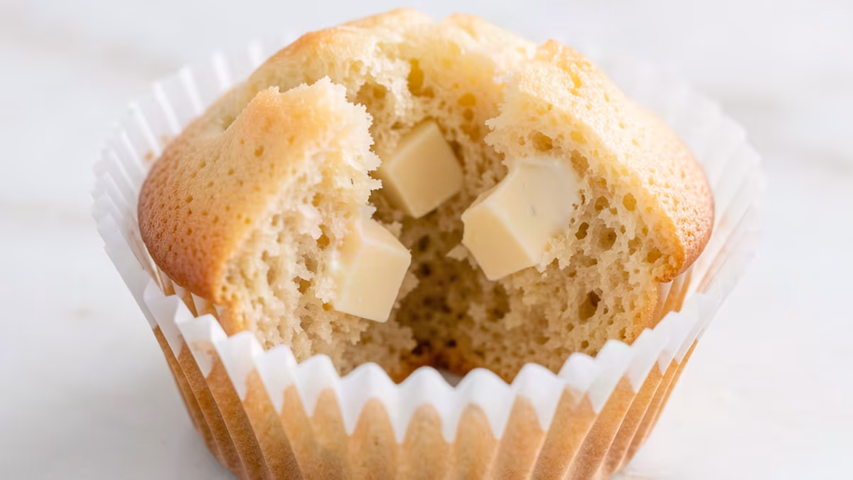 AI-genereret illustration af muffins med hvid chokoladestykker