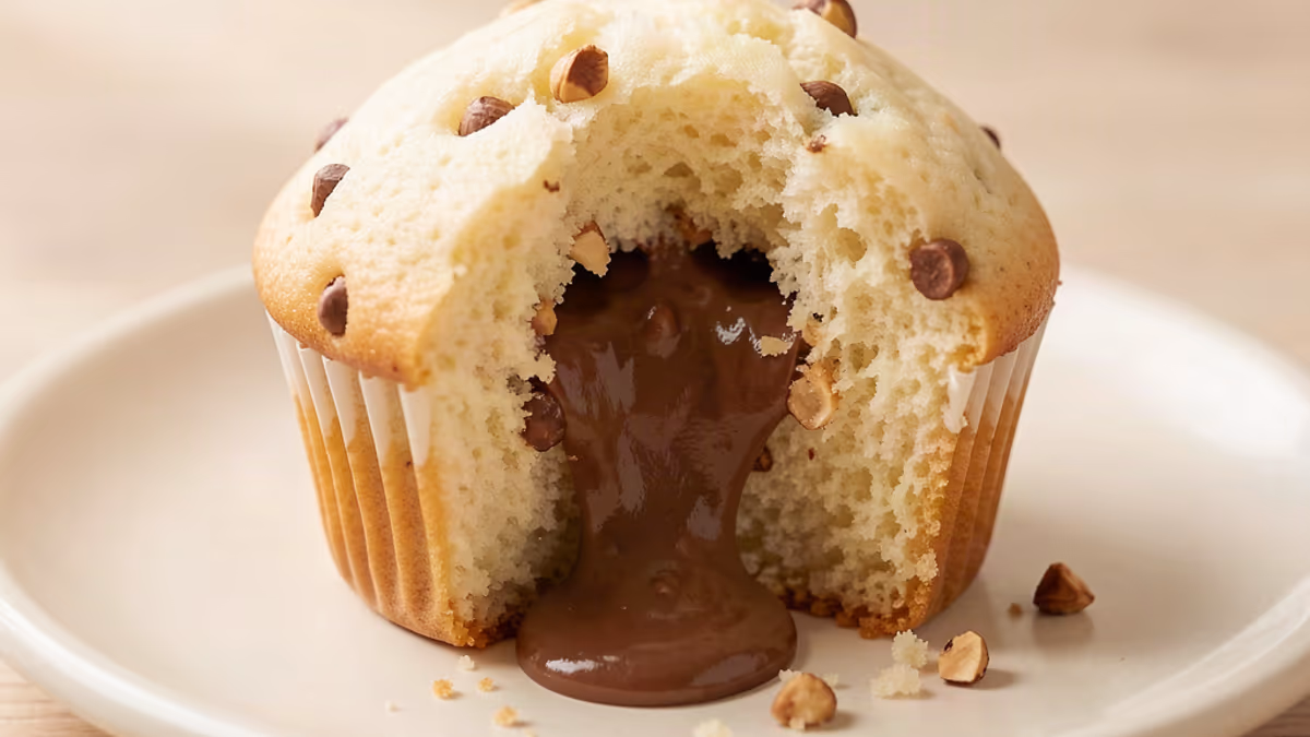 AI-genereret illustration af vaniljemuffins med nutellafyld