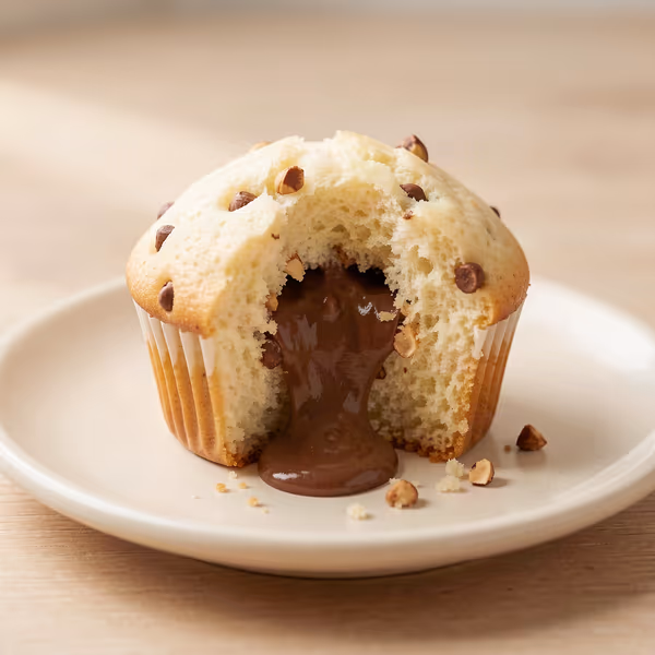 AI-genereret illustration: vaniljemuffins med nutellafyld